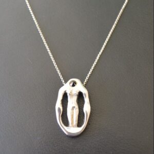 Round Silver Pendant with Black Diamond Necklace